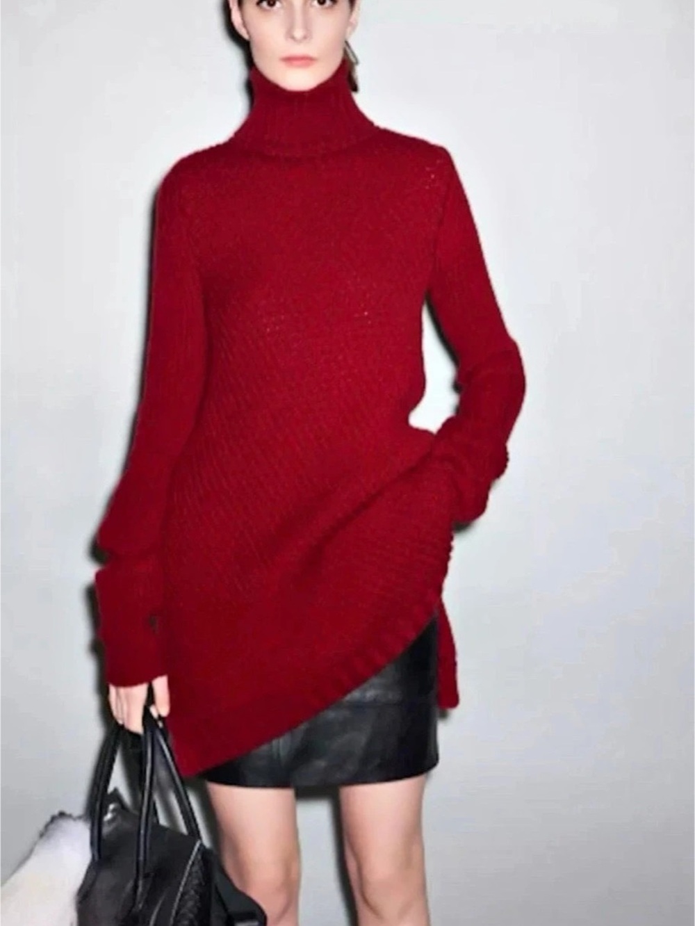 Celine Phoebe Philo Cashmere Turtleneck Bias Rib Long Knit Dress Size S